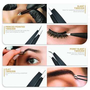 Utopia Care - Professional Stainless Steel Tweezers Set (4-Piece) Black