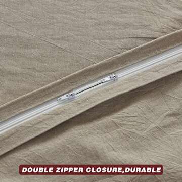 FACE TWO FACE Bedding Duvet Cover Set 3 Pieces 100% Washed Cotton Duvet Cover Linen Like Textured Breathable Durable Soft Comfy (King, Khaki)