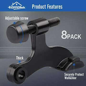 HOMOTEK 8 Pack Hinge Pin Black Door Stopper,Adjustable Deluxe Heavy Duty Door Stopper 2-1/2"x1-3/4?...