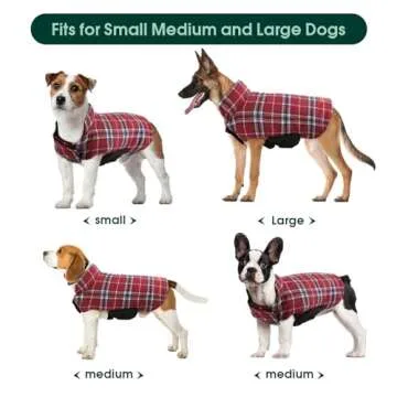 Kuoser Warm Dog Coat, Reversible Dog Jacket Waterproof Dog Winter Coat British Style Plaid Dog Clothes Pet Dog Cold Weather Coats Cozy Snow Jacket Vest for Small Medium Large Dogs Red XL