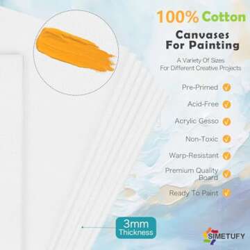 Simetufy 8 Pack 8x10 Inch Canvas Boards Canvas Panels for Painting Gesso Primed Acid-Free 100% Cotton for Acrylics Oil Watercolor Tempera Paints