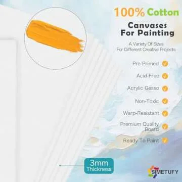 Simetufy 8 Pack 8x10 Inch Canvas Boards Canvas Panels for Painting Gesso Primed Acid-Free 100% Cotton for Acrylics Oil Watercolor Tempera Paints