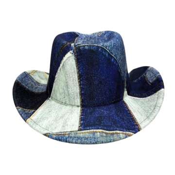 WOTFIM Western Cowboy Hat for Women Man Felt Wide Brim Cowboy Cowgirl Hat for Party Costume Dress Up Cosplay Cowboy Hat Outback Hat-85Navy blue