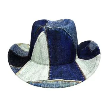 WOTFIM Western Cowboy Hat for Women Man Felt Wide Brim Cowboy Cowgirl Hat for Party Costume Dress Up Cosplay Cowboy Hat Outback Hat-85Navy blue