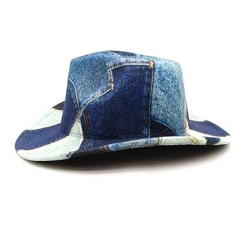 WOTFIM Western Cowboy Hat for Women Man Felt Wide Brim Cowboy Cowgirl Hat for Party Costume Dress Up Cosplay Cowboy Hat Outback Hat-85Navy blue