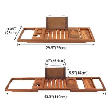 VaeFae Premium Teak Bathtub Tray, Expandable Wooden Bath Tray for Tub, Luxury Bathtub & Bathroom Accessories, Great House Warming, Anniversary & Wedding and Birthday Gifts (Free Teak Body Brush)