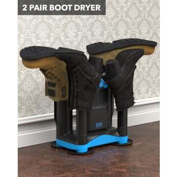 Upgraded Boot Dryer for Work Boots, Fast Drying in 80 Min, Shoe Dryer and Boot Deodorizer with Heat Blower, Shoe Dryers for Sneakers, Ski Boots, Gloves, Helmet & Boxing Glove Dryer