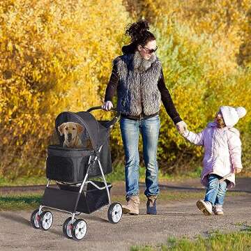 ZENY Foldable Pet Stroller, Cat/Dog Stroller with 4 Wheel, Pet Travel Carrier Strolling Cart with St...