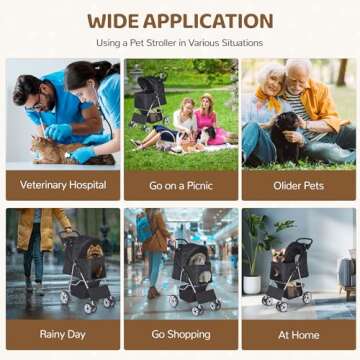 ZENY Foldable Pet Stroller, Cat/Dog Stroller with 4 Wheel, Pet Travel Carrier Strolling Cart with Storage Basket, Cup Holder (Black)
