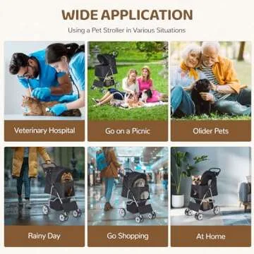 ZENY Foldable Pet Stroller, Cat/Dog Stroller with 4 Wheel, Pet Travel Carrier Strolling Cart with Storage Basket, Cup Holder (Black)