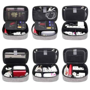 sisma Travel Cords Organizer Electronics Tech Accessories Case Small Carrying Bag for Charging Cables Adapter USB Plugs Power Cords Leads - Grey 1680d Fabrics