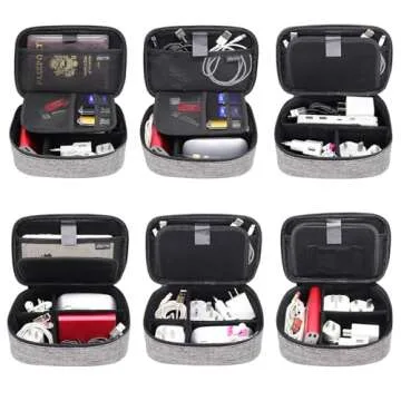 sisma Travel Cords Organizer Electronics Tech Accessories Case Small Carrying Bag for Charging Cables Adapter USB Plugs Power Cords Leads - Grey 1680d Fabrics