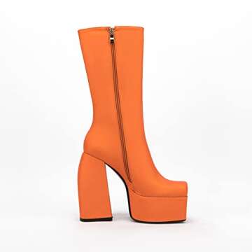 Makmeoyw Spike Heels: Snakeskin Platform Boots in Orange