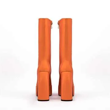 Makmeoyw Spike Heels: Snakeskin Platform Boots in Orange