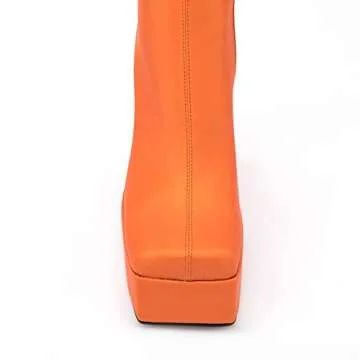 Makmeoyw Spike Heels: Snakeskin Platform Boots in Orange
