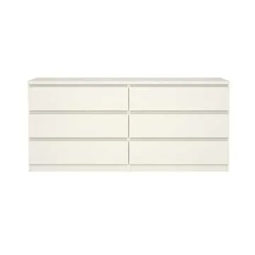 Tvilum 6 Drawer Double Dresser, Bedroom Furniture, Handle-free Drawers, Contemporary, White