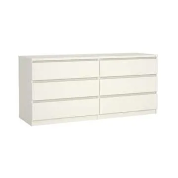 Tvilum 6 Drawer Double Dresser, Bedroom Furniture, Handle-free Drawers, Contemporary, White