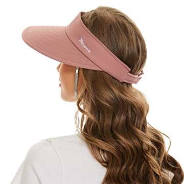 Sun Visor Hats for Women UV Protection Wide Brim 2 in 1 Zip-Off Visor Summer Beach Hat Womens Packable Golf Hat Salmon Pink