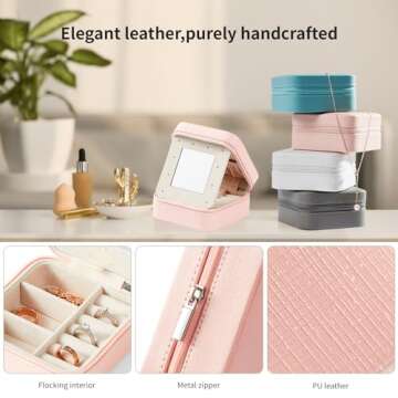 Vee Small Travel Jewelry Case, Mini Jewelry Organizer with Mirror Portable Display Storage Jewelry Box for Earrings, Rings, Necklaces, Bracelet, Valentine's Day for Women Girls (Pink)