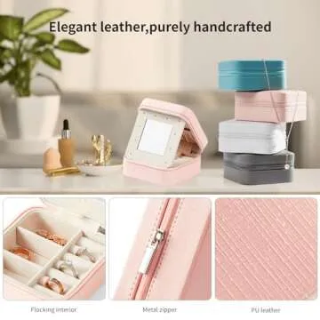 Vee Small Travel Jewelry Case, Mini Jewelry Organizer with Mirror Portable Display Storage Jewelry Box for Earrings, Rings, Necklaces, Bracelet, Valentine's Day for Women Girls (Pink)