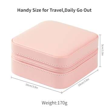 Vee Small Travel Jewelry Case, Mini Jewelry Organizer with Mirror Portable Display Storage Jewelry Box for Earrings, Rings, Necklaces, Bracelet, Valentine's Day for Women Girls (Pink)