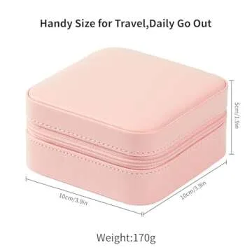 Vee Small Travel Jewelry Case, Mini Jewelry Organizer with Mirror Portable Display Storage Jewelry Box for Earrings, Rings, Necklaces, Bracelet, Valentine's Day for Women Girls (Pink)