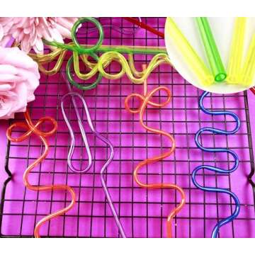 24 Pcs Crazy Straws, Reusable Plastic Loop Curly Fun Straws for Classroom Activities, Valentine’s Day Gift, Christmas Birthday Party Supplies Decoration