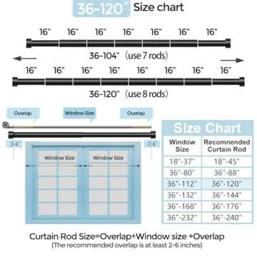 VOIIY Heavy Duty Adjustable Curtain Rods 66-120 Inch
