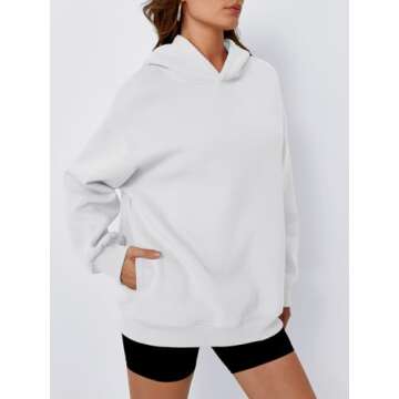 Trendy Queen Womens Oversized Hoodies Fleece Hooded Sweatshirts Casual Pullover Fall Winter Outfits Long Sleeve Tops 2025 White S
