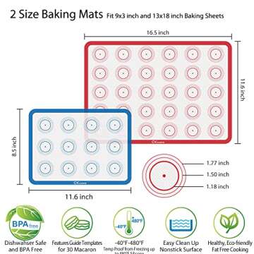 Silicone Baking Mats, Non-stick Silicone Baking Sheet Bakeware Mat for Macaron, Pastry, Cookie, Bun, Bread Making-2 Half Sheet + 2 Quarter Sheet
