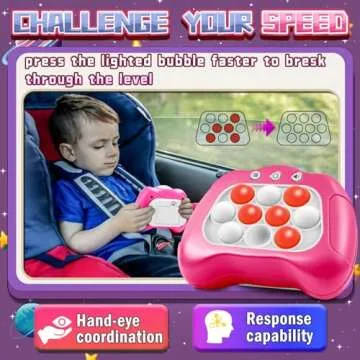 Aolgen Quick Push Game，Pop Game Fidget Toys, Fast Push Bubble Game, Handheld Puzzle Game Sensory Toys ，Light Up Push Pop Game for Kids 3-12 Girls and Boys Teens Adults Decompression (Pink)