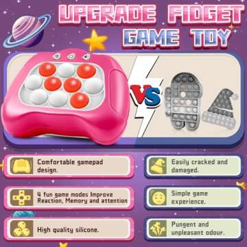 Aolgen Quick Push Game，Pop Game Fidget Toys, Fast Push Bubble Game, Handheld Puzzle Game Sensory Toys ，Light Up Push Pop Game for Kids 3-12 Girls and Boys Teens Adults Decompression (Pink)