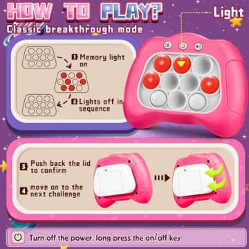 Aolgen Quick Push Game，Pop Game Fidget Toys, Fast Push Bubble Game, Handheld Puzzle Game Sensory Toys ，Light Up Push Pop Game for Kids 3-12 Girls and Boys Teens Adults Decompression (Pink)