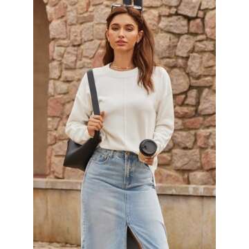 EVALESS Womens Fall Sweaters 2024 Fashion Crewneck Long Sleeve Pleated Knitted Casual Pullover Tops ...