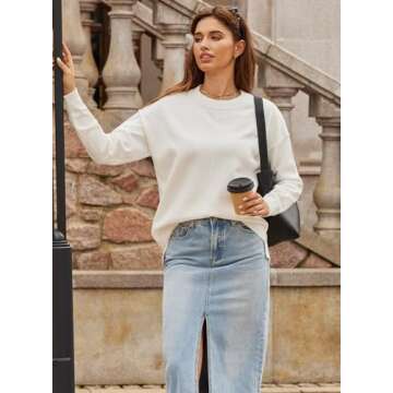 EVALESS Womens Fall Sweaters 2024 Fashion Crewneck Long Sleeve Pleated Knitted Casual Pullover Tops White M