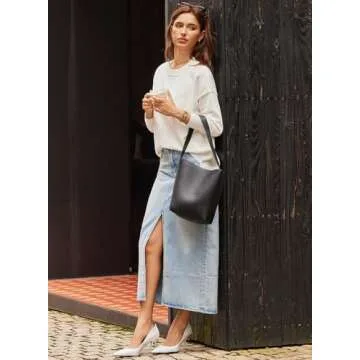 EVALESS Womens Fall Sweaters 2024 Fashion Crewneck Long Sleeve Pleated Knitted Casual Pullover Tops White M