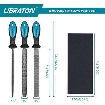 LIBRATON Wood File, Rasp 3PCs, Wood File Set, Wood Rasp, 28PCS Sandpapers, Wood Rasps for Woodworkin...
