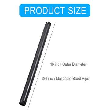 Niubid 10 Pack 3/4 Inches x 16 Inches Black Malleable Steel Nipples Fitting, DIY Steampunk Industria...