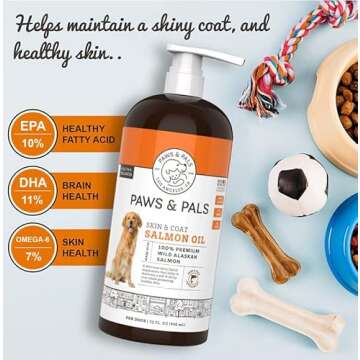 Wild Alaskan Salmon Oil for Dogs & Cats - Skin & Coat Omega 3 Fish Oil Liquid Food Supplement for Pets - Made in USA - Natural EPA + DHA Fatty Acids for Joint Function, Immune & Heart Health Support