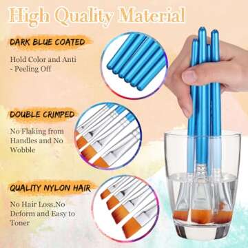 Sherr 48 Pcs Paint Brush Set Bulk Acrylic Brush Wood Paint for Detail Art Crafts Kids Artist Adult Watercolor Oil Face Body(0.28, 0.35, 0.43, 0.59 Inch,Angle Style)