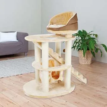 TRIXIE Elsa Senior Cat Tower with Scratching Posts, Hammock, Stairs, Top Platform Bed, Dangling Pom-...