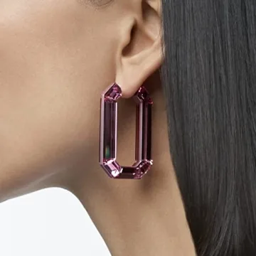 Swarovski Pink Hoop Earrings Rhodium Finish Elegant Bold