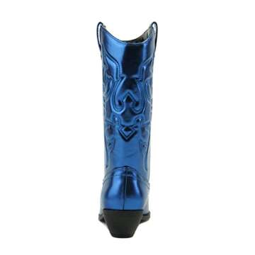 Soda Reno Women Western Cowboy Pointed Toe Knee High Pull On Tabs Boots (Blue Metallic Pu, US Footwe...