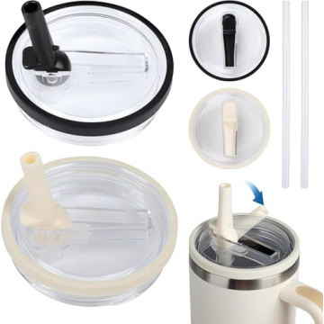 2PCS 40 oz Tumbler Flip Straw Lid Replacement fit for Quencher and Traveler,Spill Proof Splash Resis...