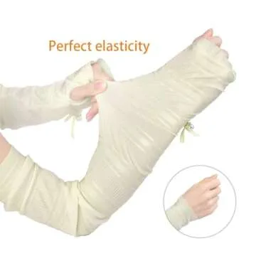 uxcell Women's Outdoor Long Gloves Soft Sun Block Fingerless Arm Sleeves Length:19 5/8 inches Khaki