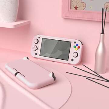 eXtremeRate PlayVital Protective Grip Case for Nintendo Switch Lite, Cherry Blossoms Pink Hard Cover Protector for Nintendo Switch Lite - 1 x White Border Tempered Glass Screen Protector Included