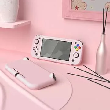 eXtremeRate PlayVital Protective Grip Case for Nintendo Switch Lite, Cherry Blossoms Pink Hard Cover Protector for Nintendo Switch Lite - 1 x White Border Tempered Glass Screen Protector Included