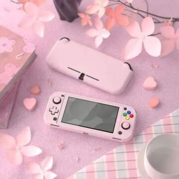 eXtremeRate PlayVital Protective Grip Case for Nintendo Switch Lite, Cherry Blossoms Pink Hard Cover Protector for Nintendo Switch Lite - 1 x White Border Tempered Glass Screen Protector Included