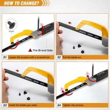 KATA Hacksaw, Compact Hand Operating Hack Saw with 10 Inch Aluminum Frame and 2 Piece Extra Flexible Bi-Metal HSS Blades, Suitable for Wood and Metal (Mini Hacksaw)