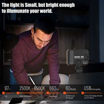 Selfie Light - BANSINE USB-Rechargeable LED Phone Light - Portable Photo Light with 97+ CRI, Up to 6...